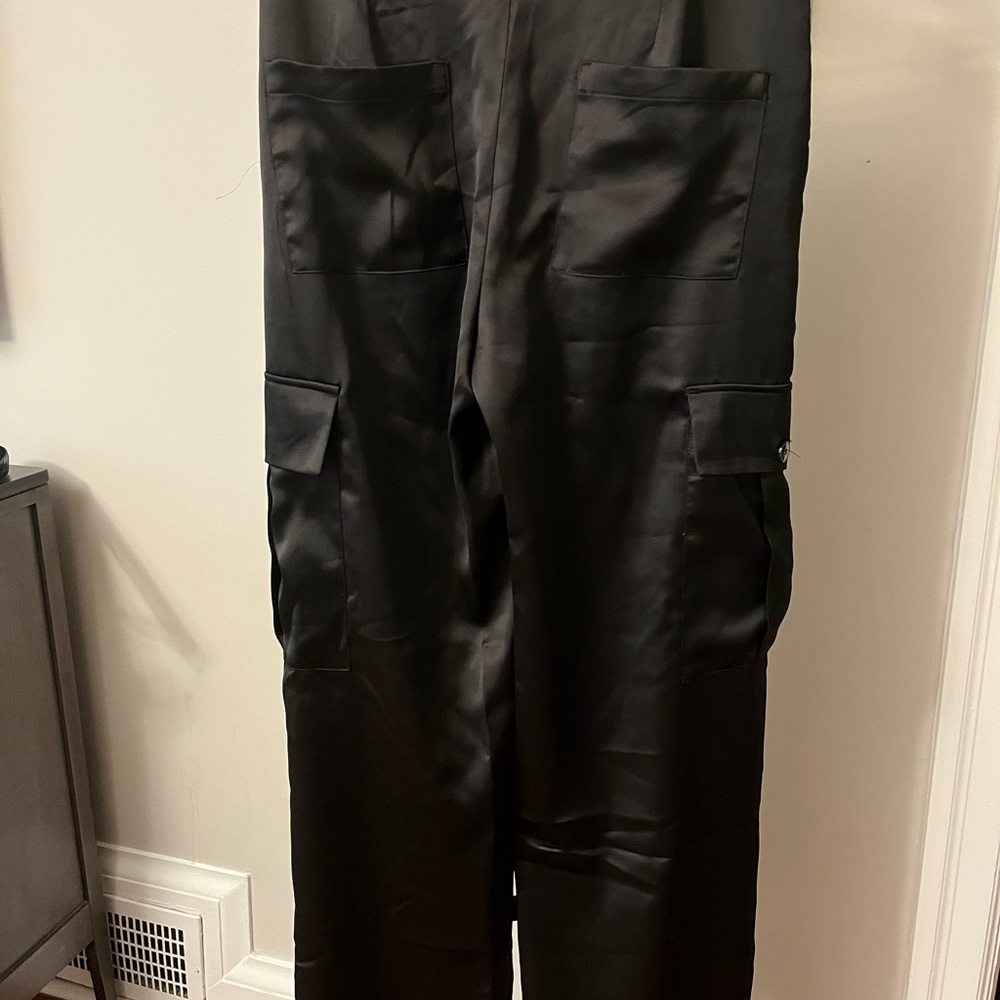 Brand New Women’s Zara Midnight Black Satin Cargo Pants - Picture 4 of 4